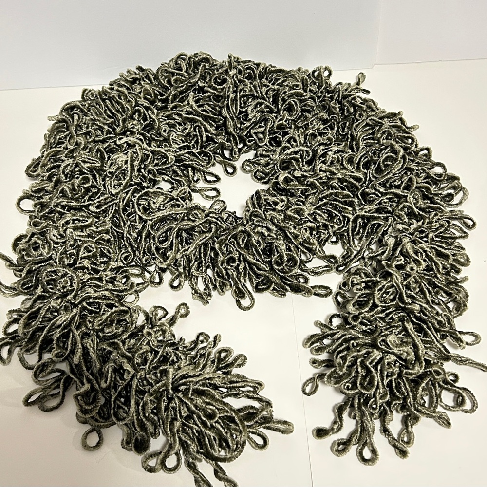 Vtg Soft Green Loop Chenille Knit Scarf 56”